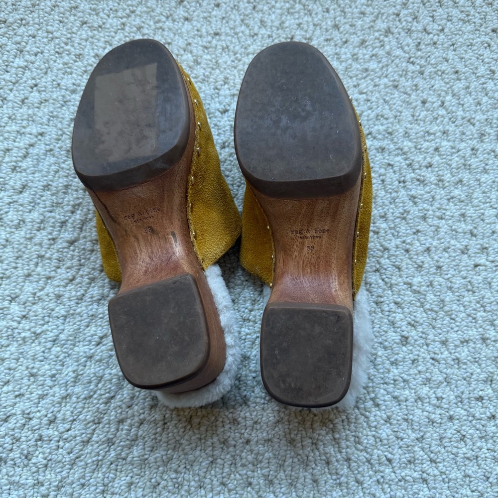 rag & bone Mustard Suede Shearling-Lined Clogs - Picture 4 of 12